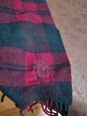 Harrods Knightsbridge 100% Lambswool  Red and Dark Green Plaid Wool Scarf